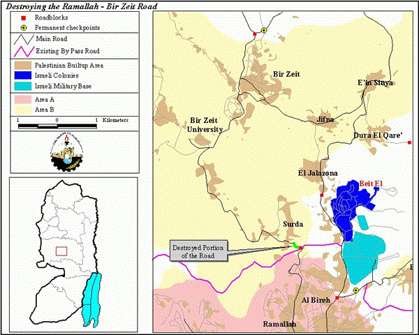 The Destruction of the Road between Ramallah and Birzeit