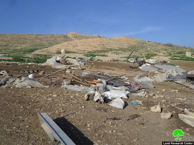 The Israeli Occupation Forces demolish tents in the Tubas area of Dhra Awwad