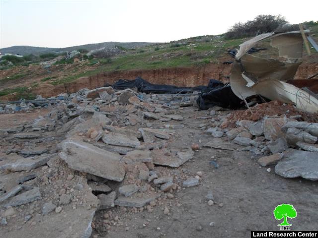 The Israeli Occupation Forces demolish cows farm and vegetables storage unit in Tubas