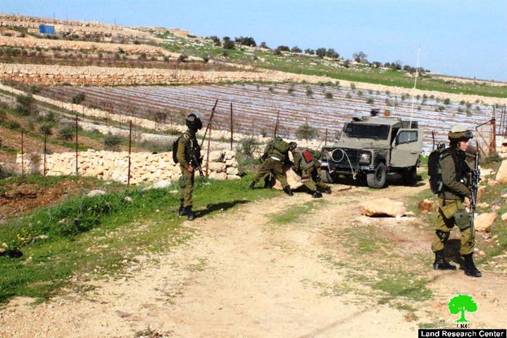 The Israeli Occupation Forces demolish an agricultural structure in Beit Ula village