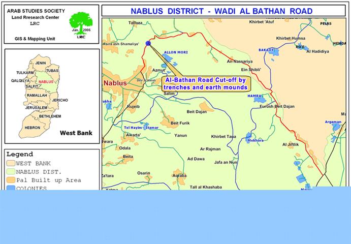 Israeli occupation army cuts off Wadi Al Bathan road