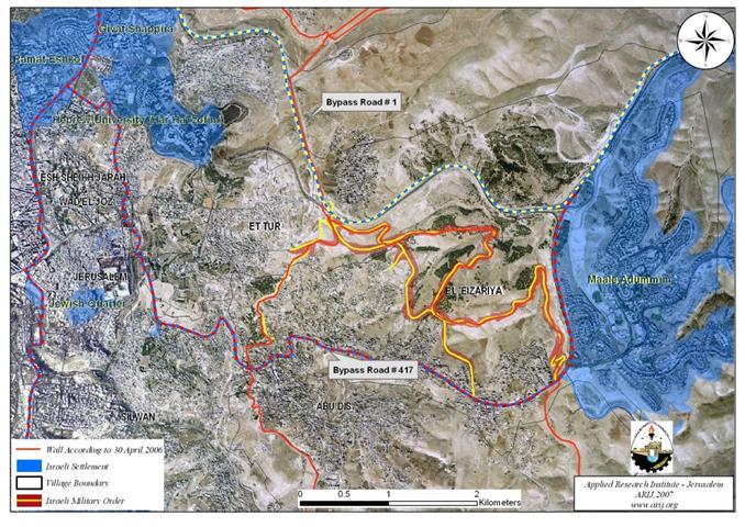 An Israeli Road Network to be constructed on lands of Al Ezariyeh and At-Tur communities