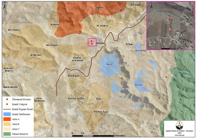 Israeli military notifications to halt constructions in houses in Harmala Village, southeast of Bethlehem