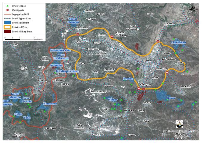 Tightening the siege on Nablus city and 15 other Palestinian villages surrounding it