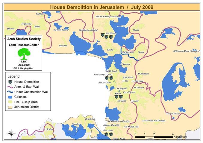 هدم المنازل الفلسطينية في القدس خلال شهر تموز 2009
