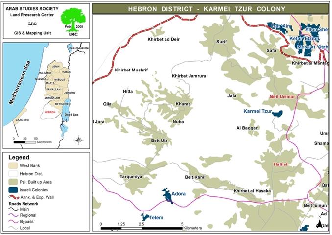 تجريف الأراضي الفلسطينية لصالح مستعمرة ” كرمي تسور” الإسرائيلية في بلدتي حلحول وبيت أمر
