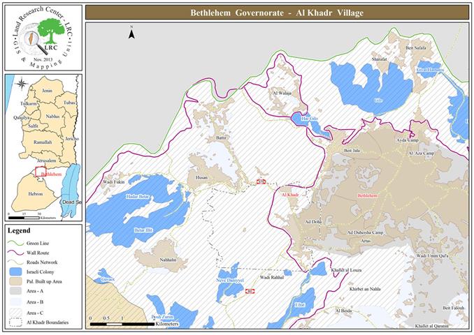 مستعمرون يستولون على أرض زراعية بزراعتها بأشجار متنوعة في قرية الخضر / محافظة بيت لحم