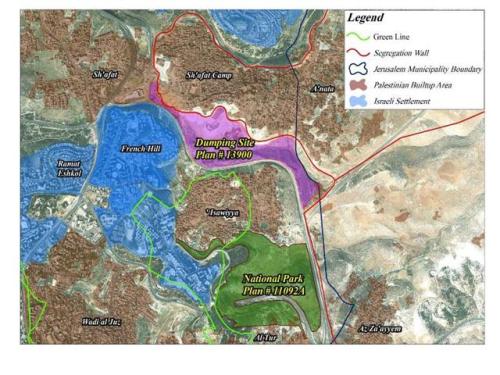استكمالا لسلخ بلدات شمال شرق القدس عن المدينة المحتلة 
مكب نفايات اسرائيلي على اراضي عناتا والعيسوية ومخيم شعفاط