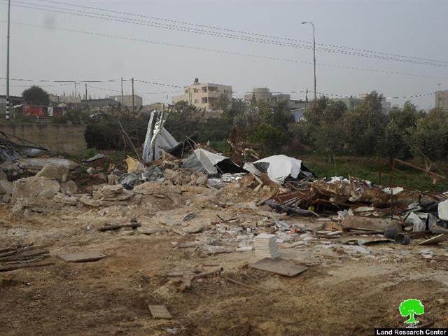The occupation forces demolish a carpentry workshop and a sheep farm in Qalqiliya