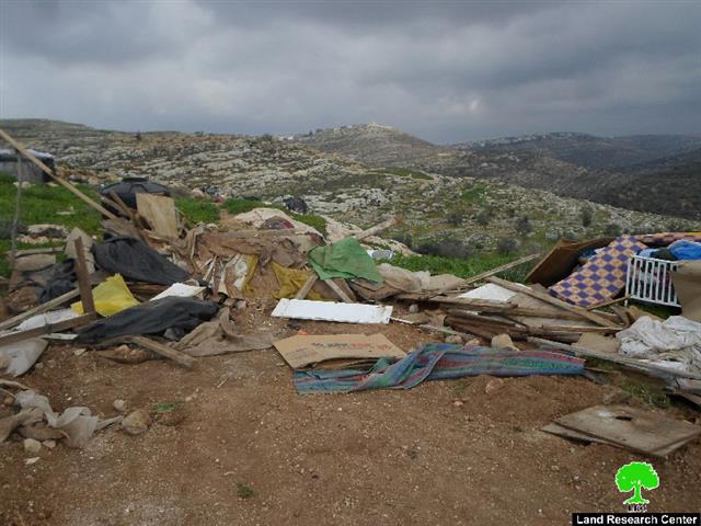 The Israeli Occupation Forces demolish a number of structures in the Bedouin community of Arab Al-Kaabnah