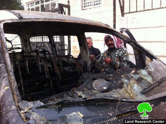 SIsraeli settlers set two cars ablaze and wrote offensive slogans on houses walls in Deir Jarir village