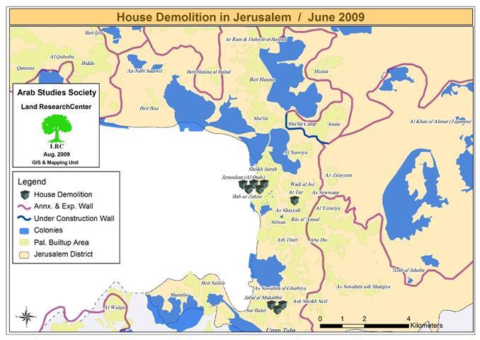 هدم المنازل الفلسطينية في القدس خلال شهر حزيران 2009
