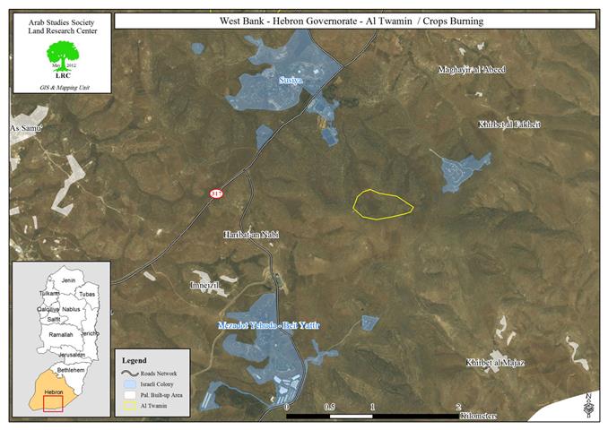مستعمرون يحرقون محصول شعير جنوب يطا