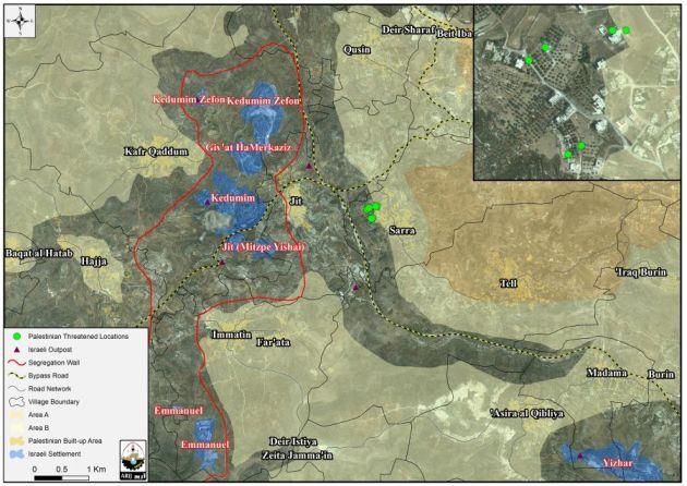 اوامر عسكرية اسرائيلية بوقف العمل والبناء لستة منازل فلسطينية في قرية صرة في محافظة نابلس