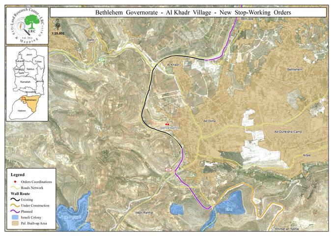 إخطار بوقف العمل و البناء لأعمدة كهرباء في قرية الخضر / محافظة بيت لحم