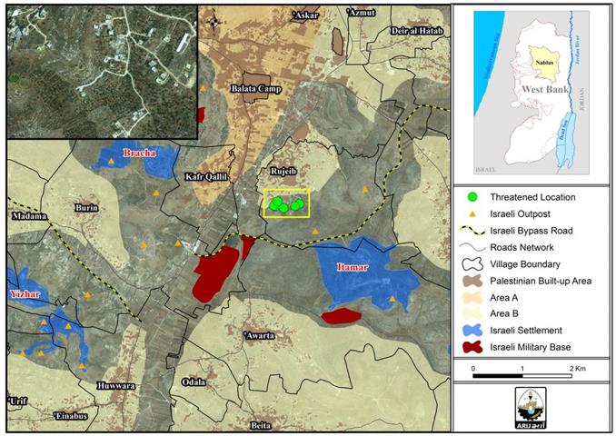 الادارة المدنية الاسرائيلية تصدر أوامر هدم بحق ممتلكات فلسطينية في قرية روجيب