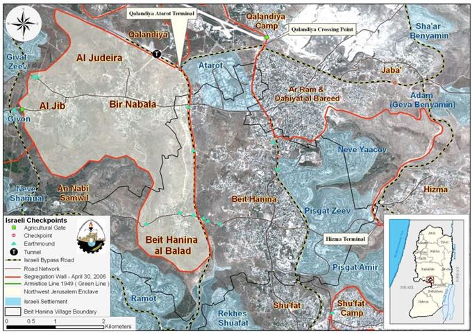 Beit Hanina Town, Israeli Settlements’ occupying its land … A wall dissecting its people and a new Bypass Road increases the suffering of its people.