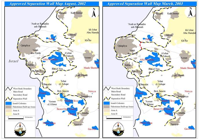 The Segregation Wall … New map provided for the wall by the IOF