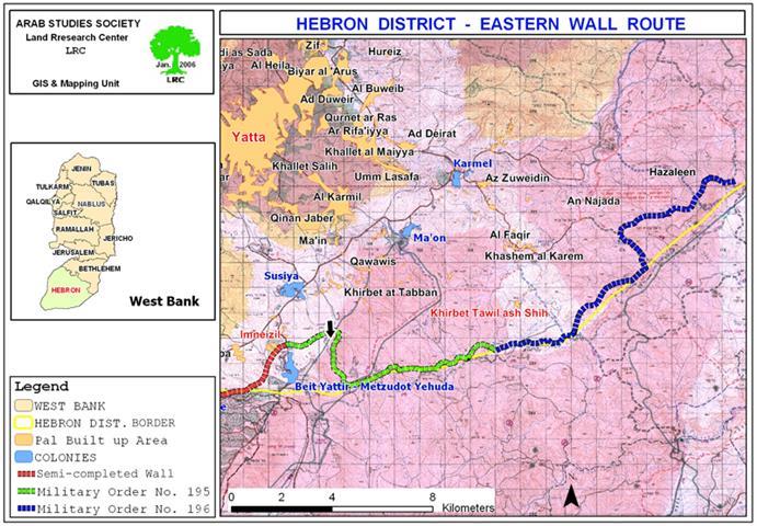 Eastern Wall route in Hebron Governorate defined by New military orders
