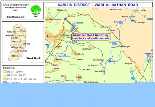 Israeli occupation army cuts off Wadi Al Bathan road