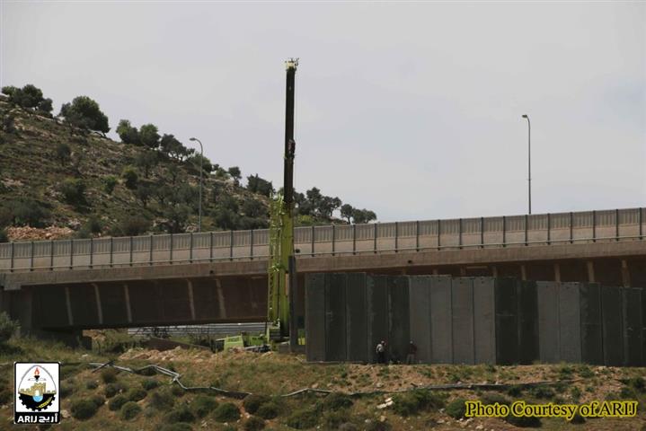Ongoing construction of the Israeli Segregation Wall in Bir Onah neighborhood in Beit Jala town