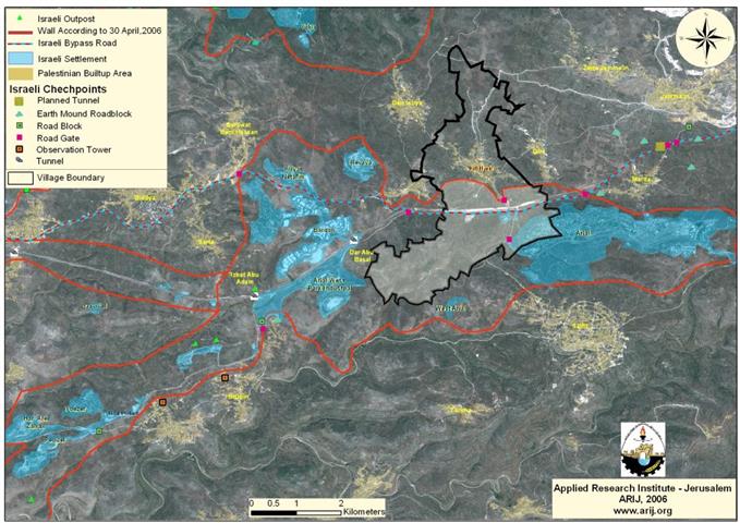 The Segregation Wall confiscates the majority of Haris Village Lands.