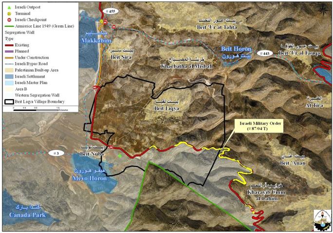 A New Israeli Military Order to confiscate ten dunums of Beit Liqya lands southwest of Ramallah city