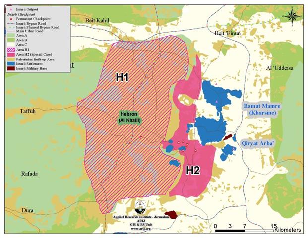 A revised route of the Israeli Segregation wall to increase the area confiscated from Hebron Governorate