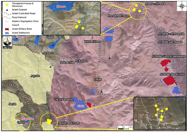 A series of halt-of-construction orders in three Palestinian communities in southern Nablus Governorate