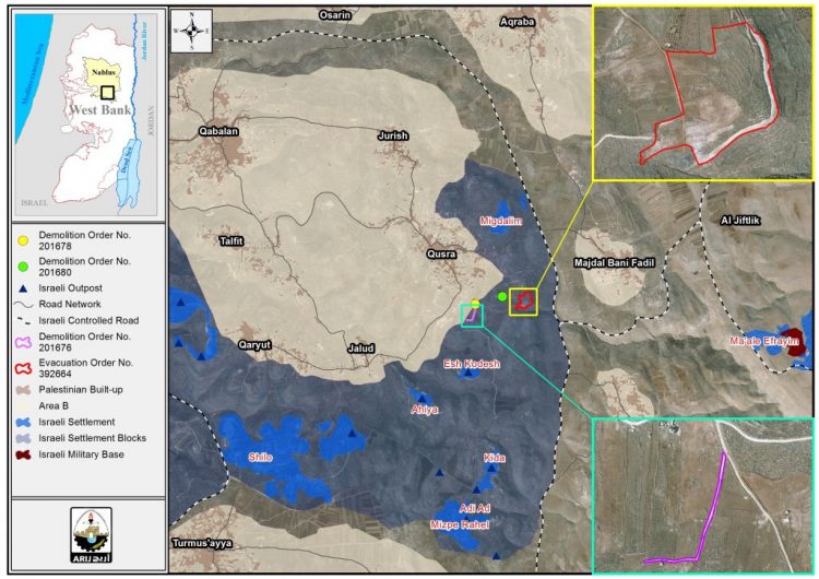 Israel Demolition and Evacuation Orders targeted lands and structures in Qusra town in Nablus Governorate