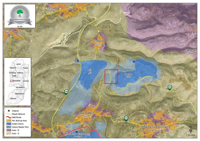 مستعمرة ” نعلي” تضخ المياه العادمة باتجاه أراضي قرية “شبتين شمال غرب رام الله