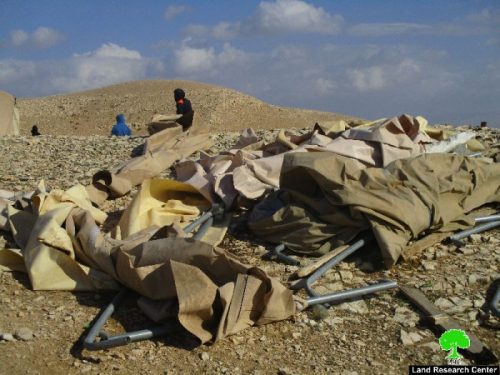 هدم خيام سكنية وزراعية في تجمع الجهالين في منطقة تلال ابو العلايق غرب أريحا