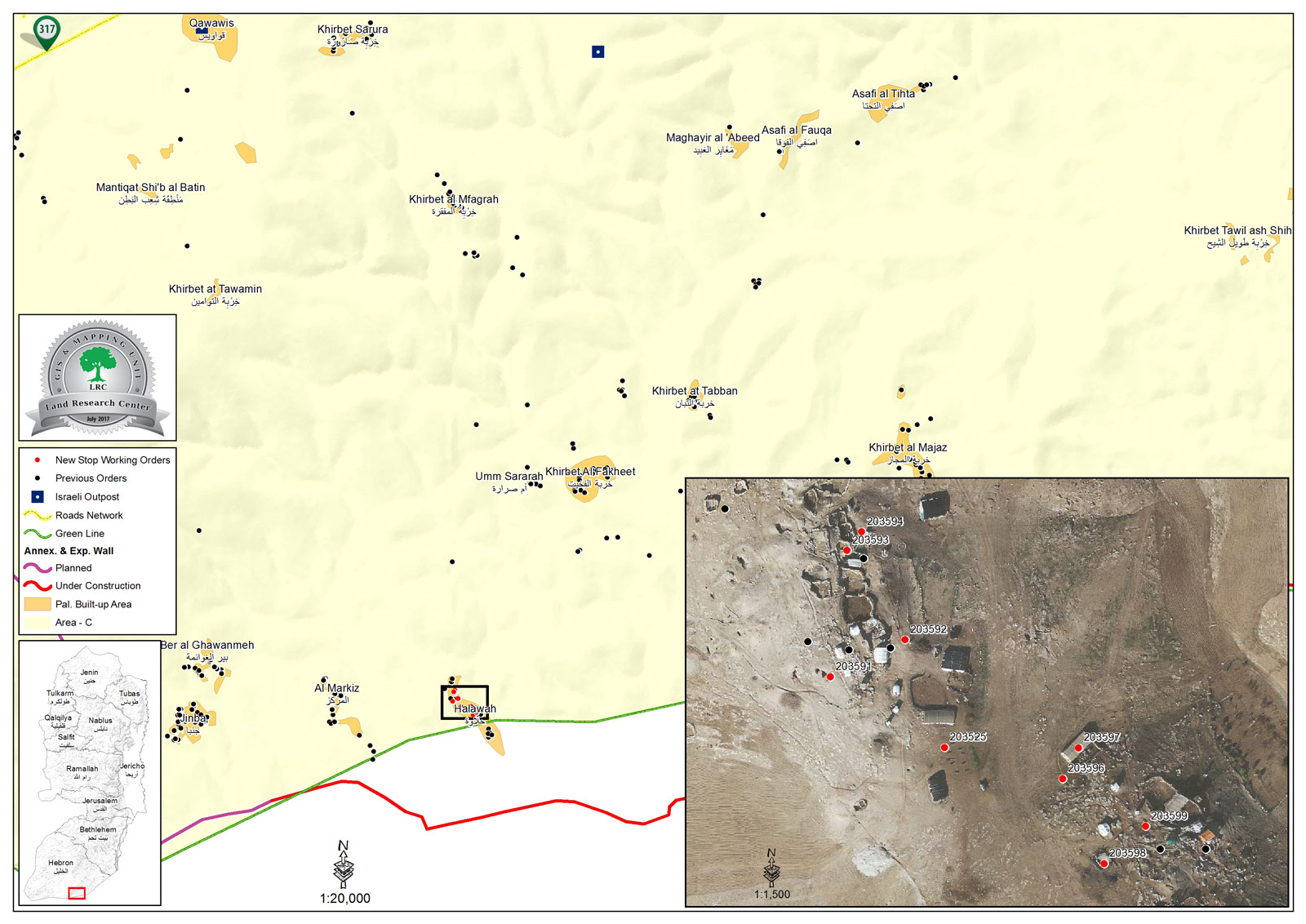 إخطارات بوقف العمل في مساكن ومنشآت زراعية بقرية الحلاوة شرق يطا