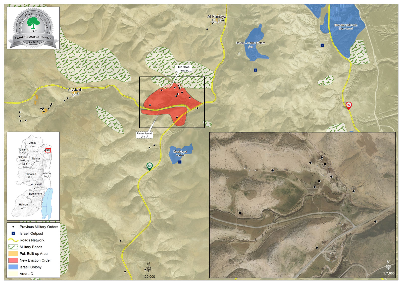 إخطار بمصادرة 582 دونماً وتهجير 26 عائلة في منطقتي عين حلوة وأم الجمال في الأغوار الشمالية بمحافظة طوباس