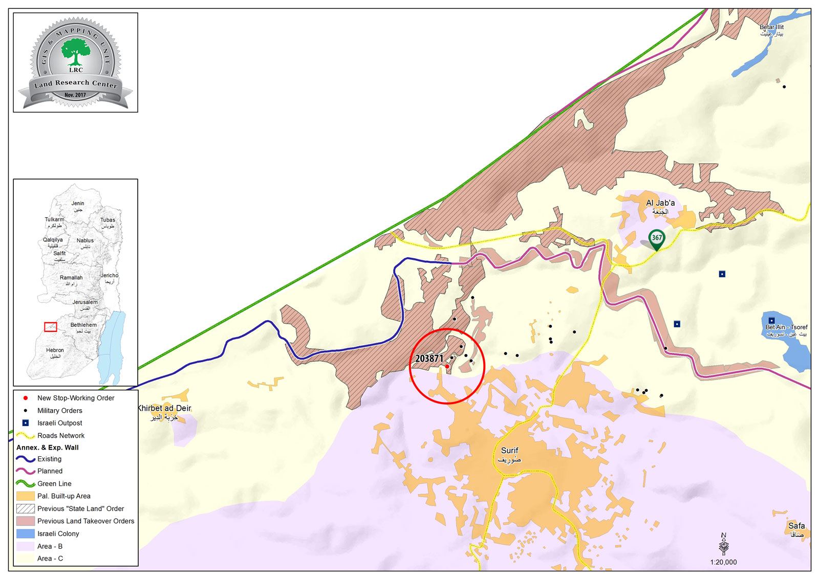 Israeli Occupation Forces notify a structure of stop-work west Hebron governorate