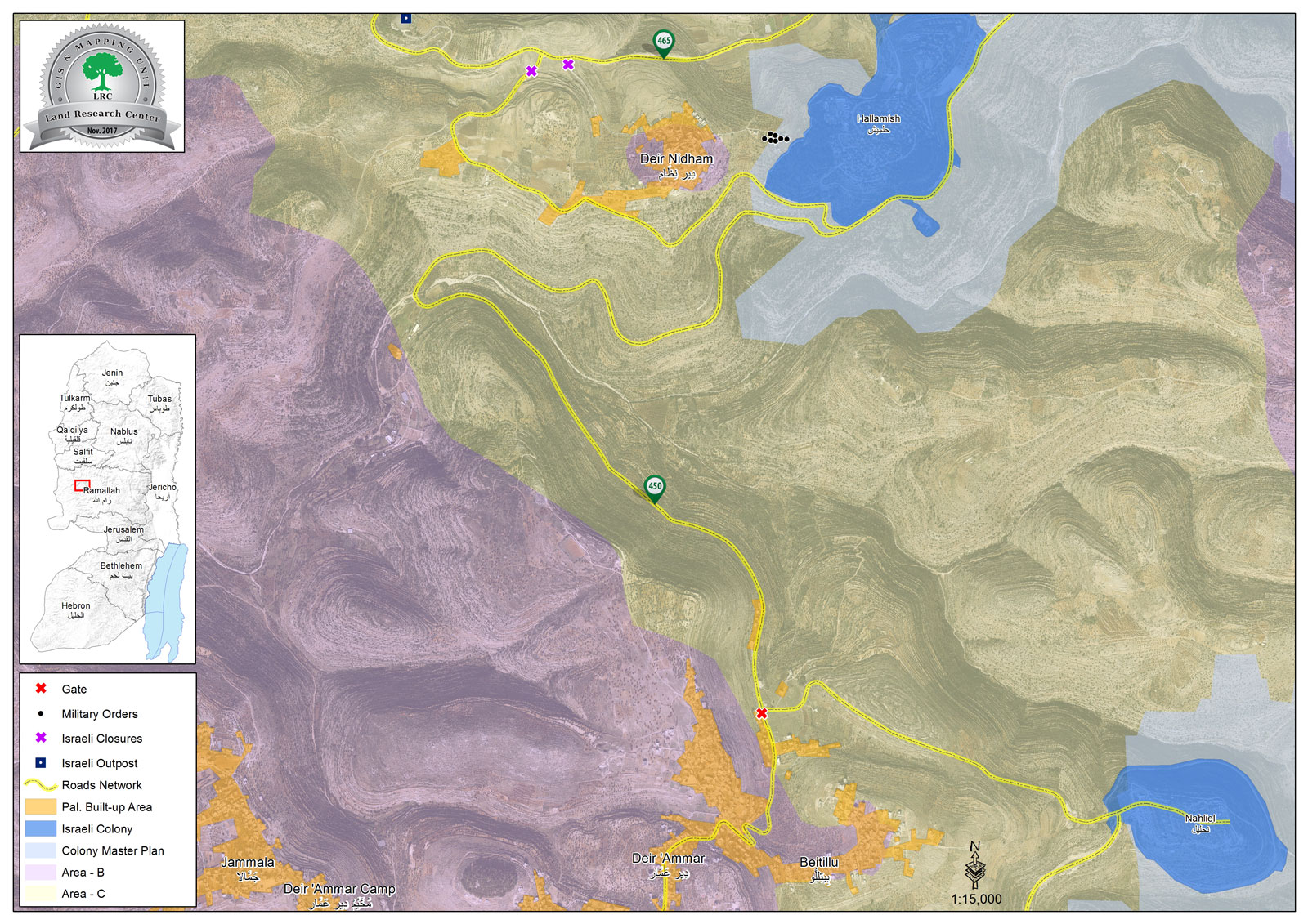 إغلاق البوابة الحديدية المقامة على المدخل الشرقي لقرية بيتللو شمال غرب مدينة رام الله