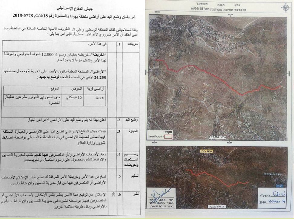 Israel to construct a new Settler road in Area B in Burin Village – Nablus Governorate