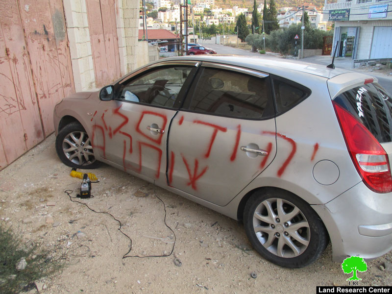Writing Hatred inciting Slogans and ruining car tires – Sinjil / Ramallah governorate