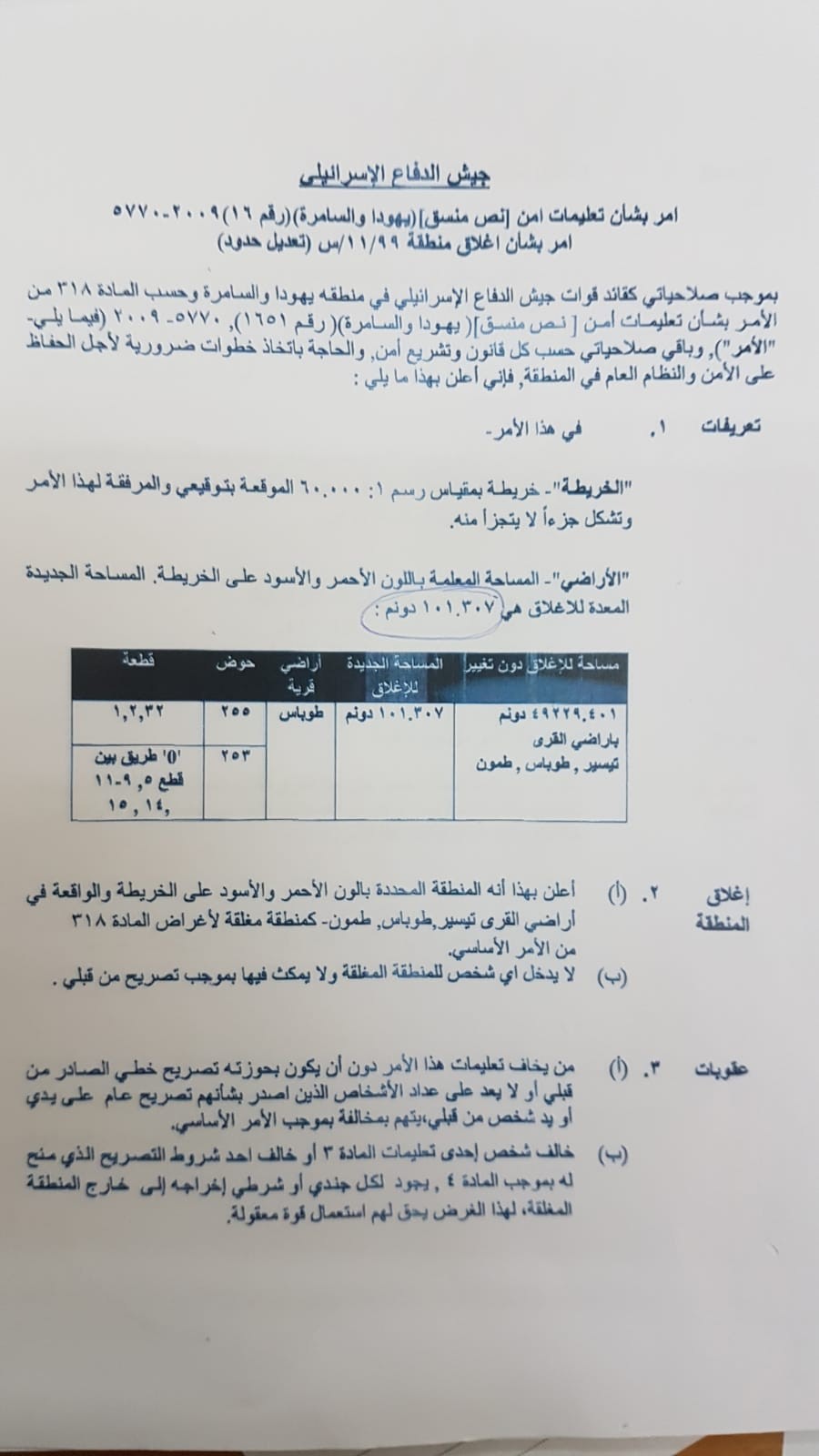 Extending the Validity of Closing Thousands of Dunums in the Jordan Valley