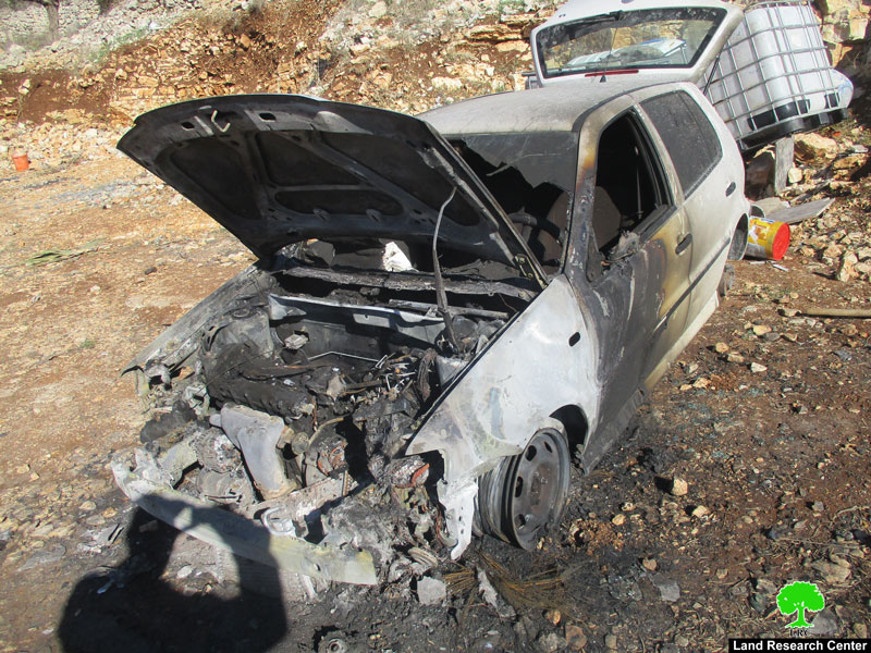 Writing hatred inciting slogans and torching two cars in Fara’ata village / Qlqilya governorate