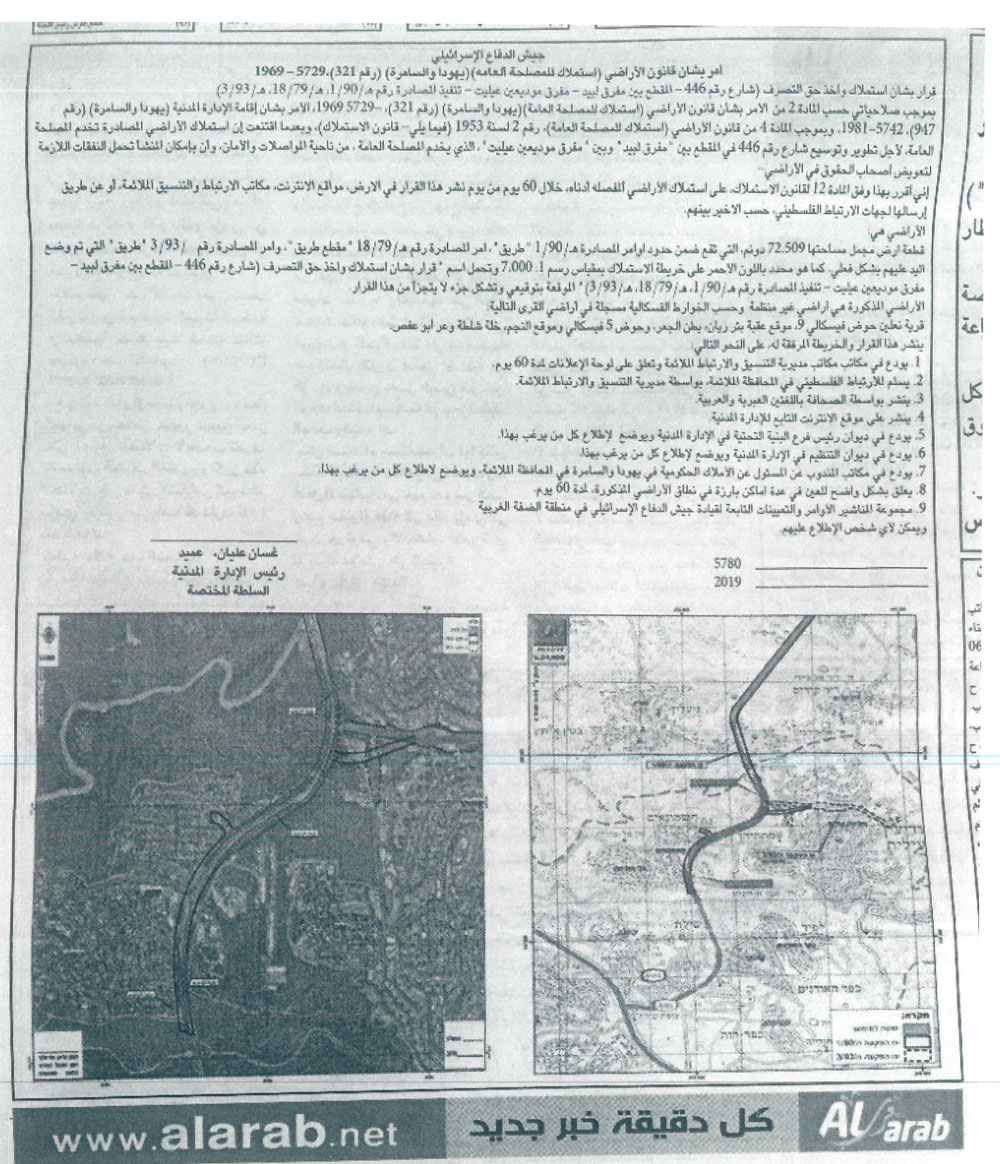 The Israeli Occupation lay their hands over 73 dunums to expand a colonial road in Ni’lin town/ Ramallah governorate