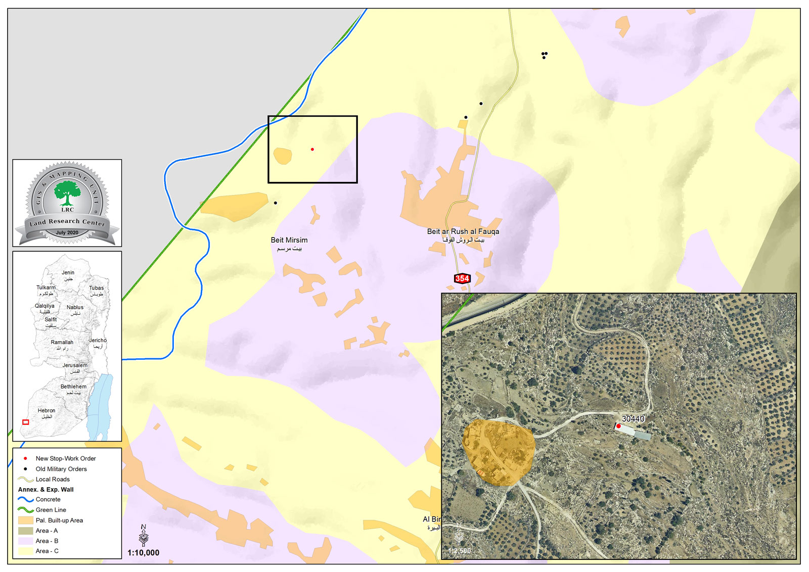 إخطار بوقف العمل في منشأة زراعية بقرية بيت مرسم جنوب غرب الخليل