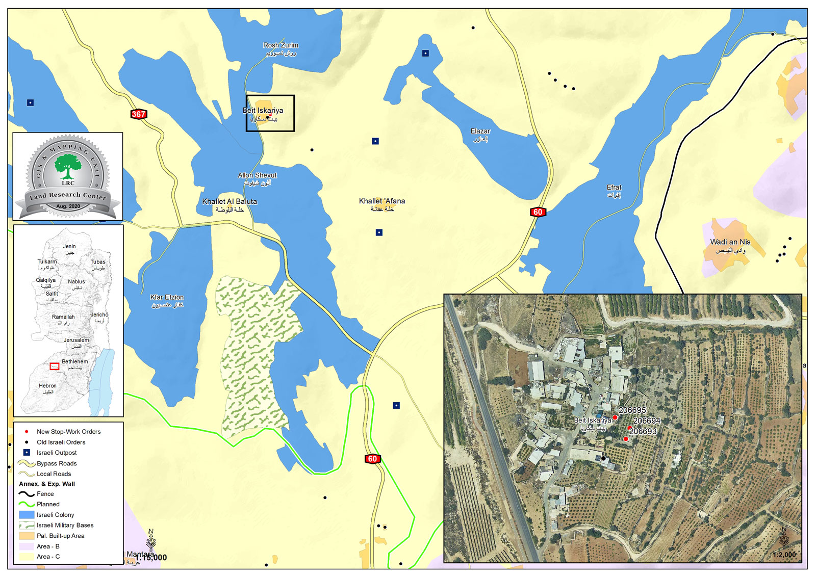 Halt of work notice for 3 houses in Beit Sakariya village / Bethlehem governorate