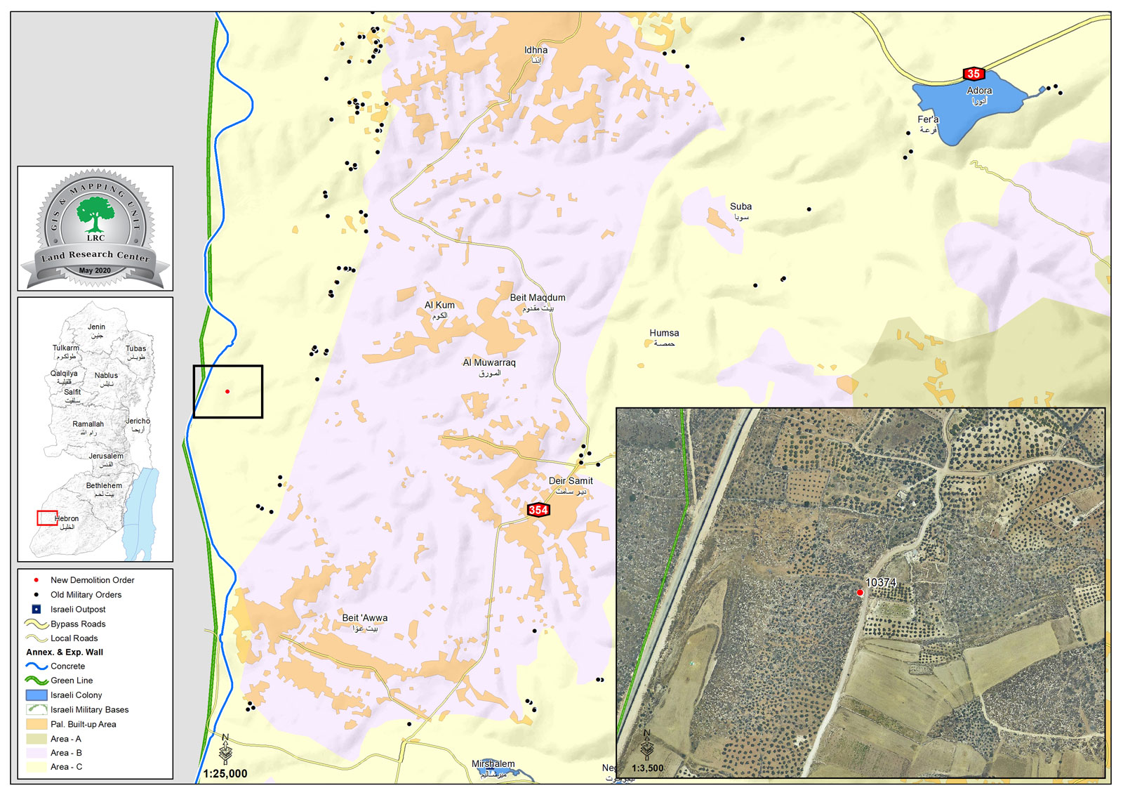 Notice of demolition and removal of agricultural facilities in the town of Deir Samet / Hebron Governorate