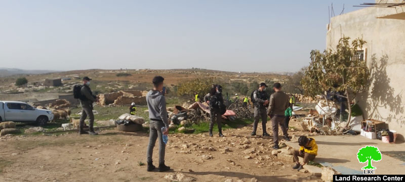 Barn demolished and confiscated in Khirbet As-Semya west As-Samou’ Hebron Governorate