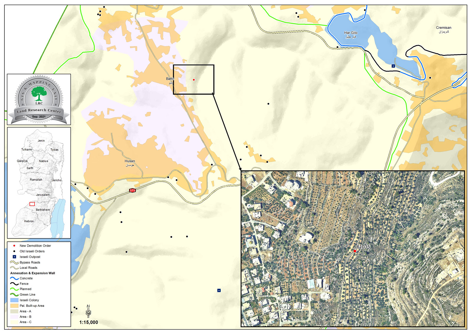 إخطار بالهدم لطريق زراعي ومنع استكمال شقه وتأهيله في بلدة بتير بمحافظة بيت لحم