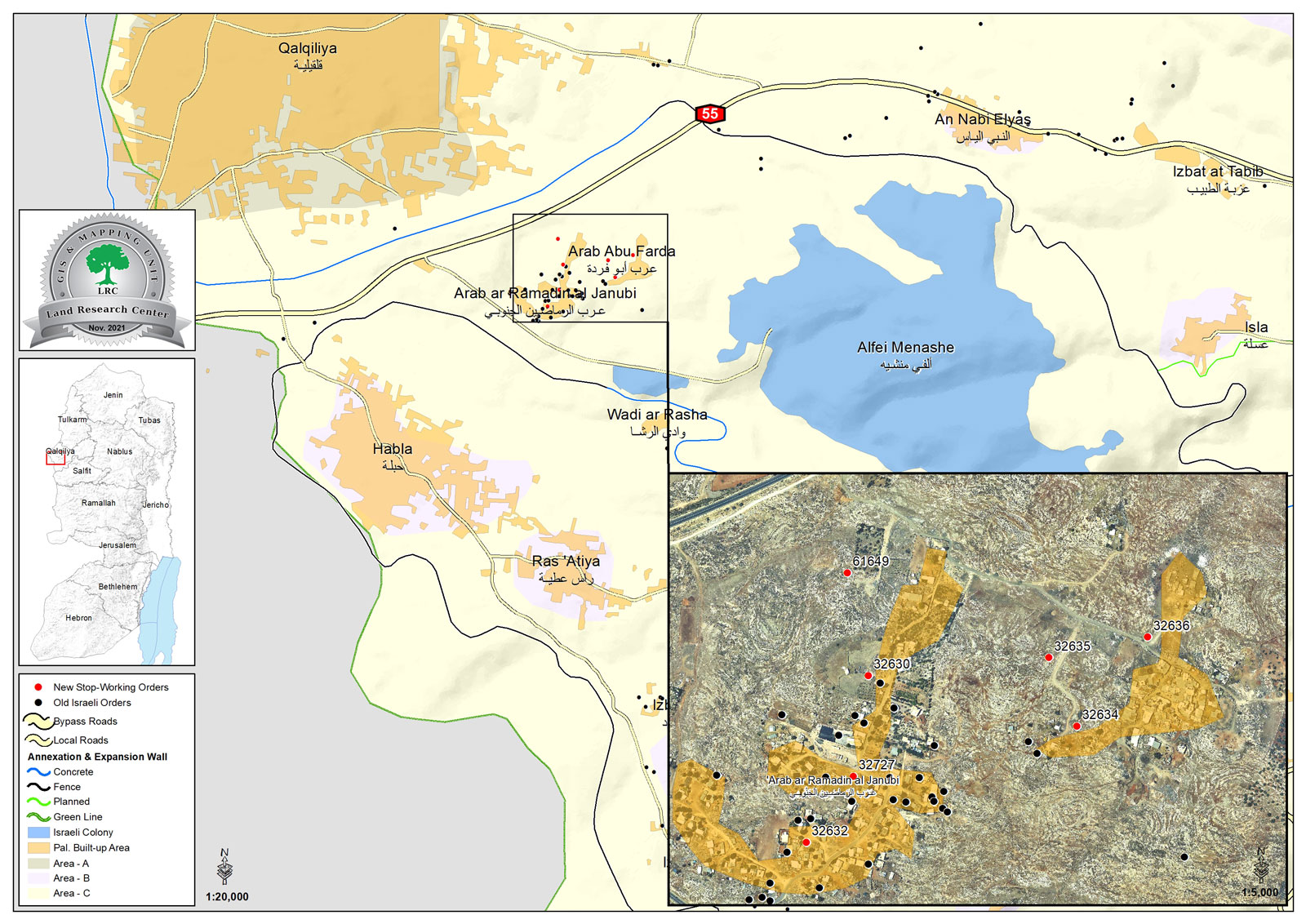 Halt of Work Notices for Structures at Ar-Ramadeen Aj-Janoubi and Abu Farda / Qalqilya governorate