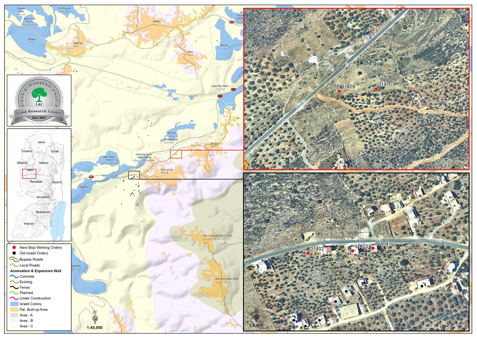 Halt of Work notice for 5 Residential facilities in Kafr Ad-Dik town / Salfit governorate