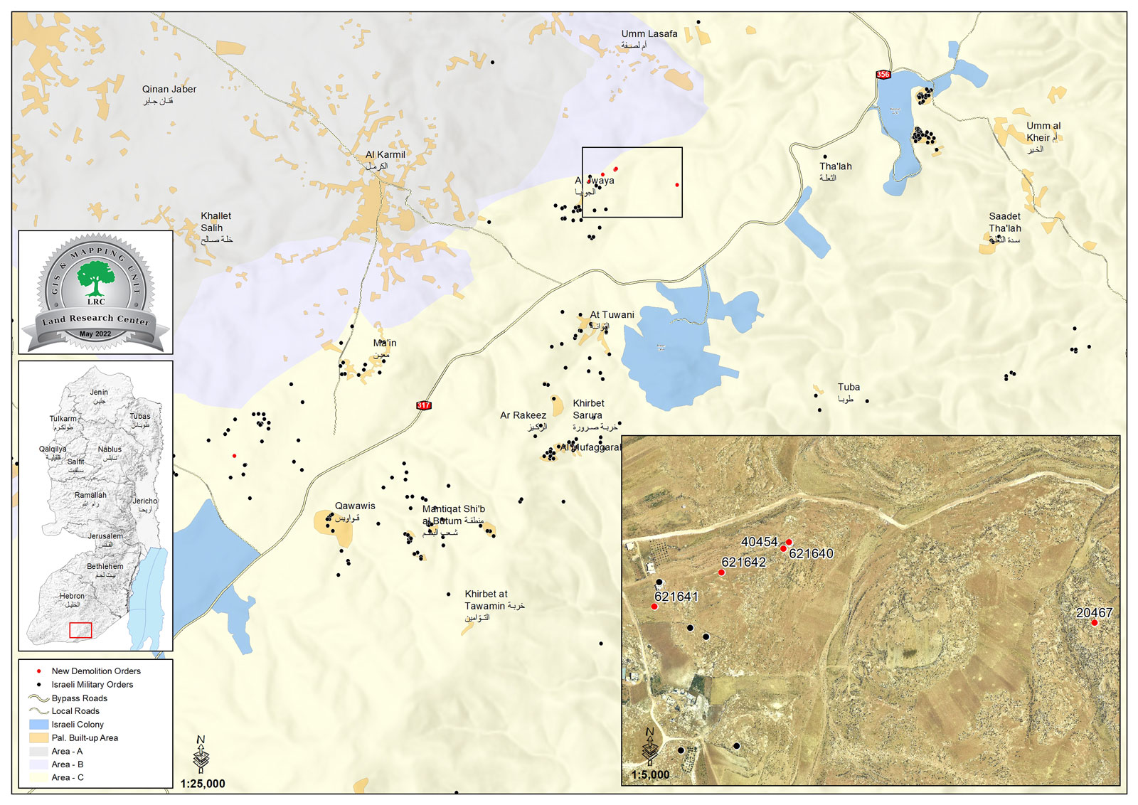 أوامر بالهدم وأخرى بوقف العمل في منازل المواطنين ومنشآتهم بمنطقة الجوايا جنوب الخليل