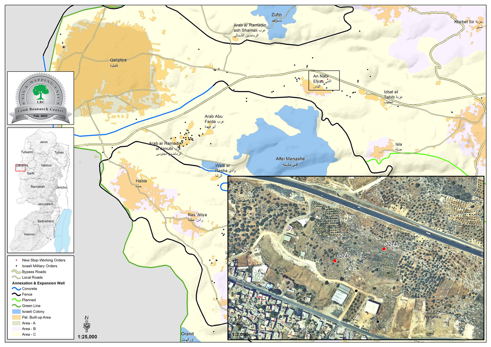 Notices to stop construction n in agricultural facilities in the village of Al-Nabi Elias, Qalqilya Governorate